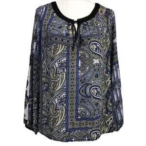 Quintessential Long-Sleeve Paisley Blouse | Women's Size Large
